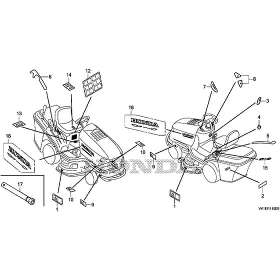 Honda HF2315K2-HME -  Label, Tool Diagram