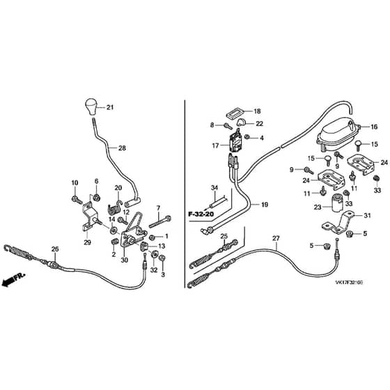 Honda HF2417K1-HME -  Shift Lever, Clutch Switch Diagram
