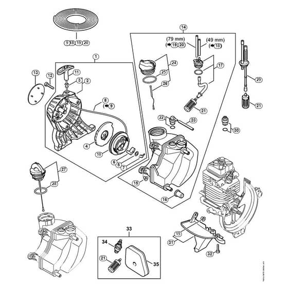 Genuine Stihl HL100 K / C - Rewind starter, Fuel tank
