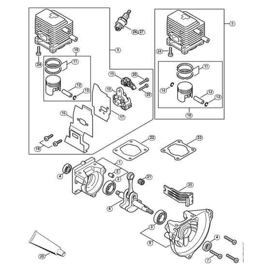 Genuine Stihl HL75 / A - Crankcase, Cylinder