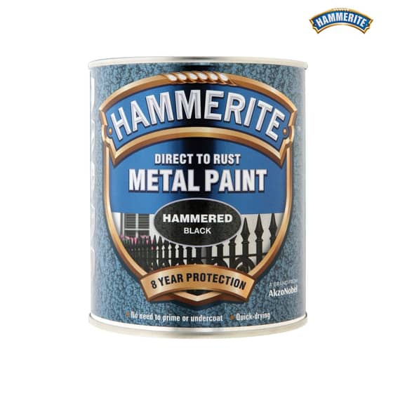 Hammerite Direct to Rust Hammered Finish Metal Paint Black 750ml - 5092955