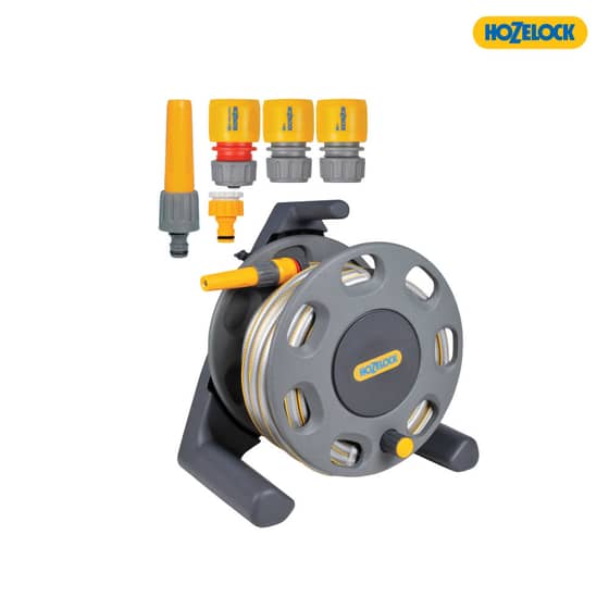 Hozelock 2412 30m Freestanding Compact Hose Reel + 25 Metres of 12.5mm Hose - 2412P0275
