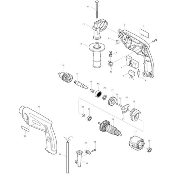 Makita HP1510 - Hammer Drill 15mm - Power Tool Diagram