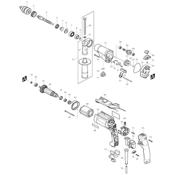 Makita HP2070F - 2-Speed Hammer Drill 20mm - Power Tool Diagram