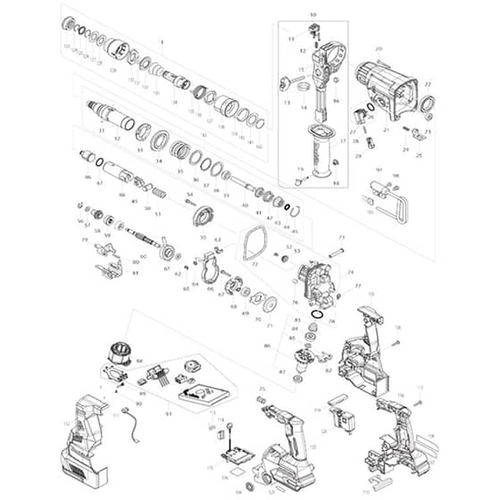 Makita HR004G - 28mm Crdls Combination Hammer - Power Tool Diagram