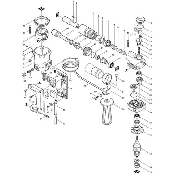 Makita HR1800 - Rotary Hammer 18mm - Power Tool Diagram