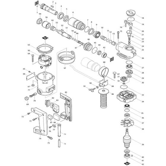 Makita HR1820 - Rotary Hammer 18mm - Power Tool Diagram
