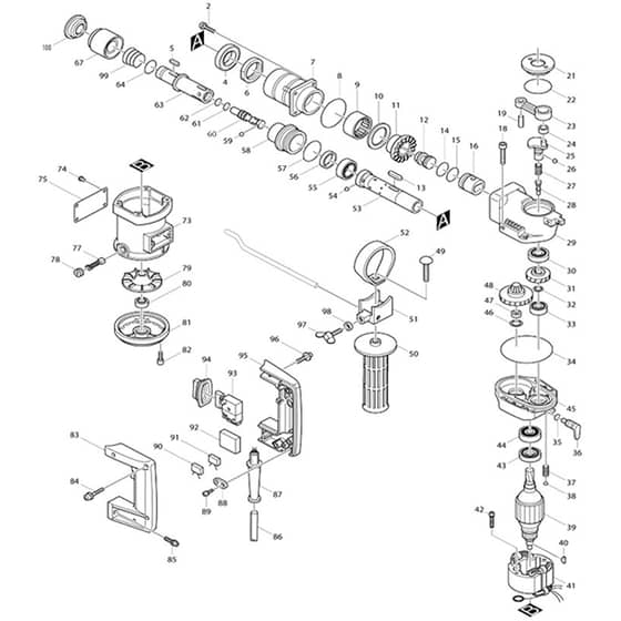 Makita HR2510 - Rotary Hammer 25mm - Power Tool Diagram