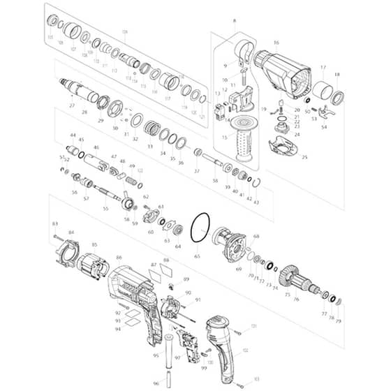 Makita HR2610T - 26mm Combination Hammer - Power Tool Diagram