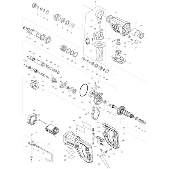 Makita HR2641 - 26mm Combination Hammer - Power Tool Diagram