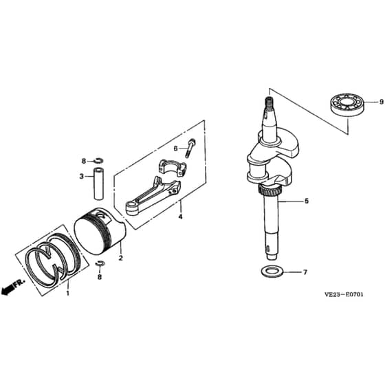 Honda HRB215K4 - PXC - MZBA 6400001-6400004 Piston/Crankshaft Diagram
