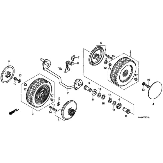 Honda HRB423K1 - SDE - MZBC 8100001- Rear Wheel Diagram