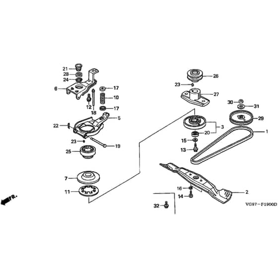 Honda HRB475C - SDEE - MZCE 8000001-8999999 Pulley/Rotary Blade Diagram