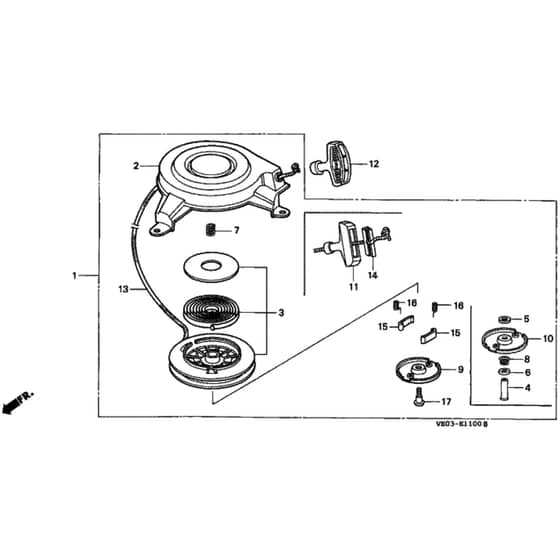 Honda HRB475K1 - SDE - MZAZ 8100001-8199999 Recoil Starter Diagram