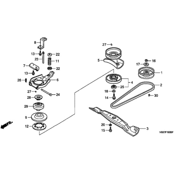 Honda HRB475K2 - HXE - MZAZ 8200001-8299999 Pulley/Rotary Blade Diagram