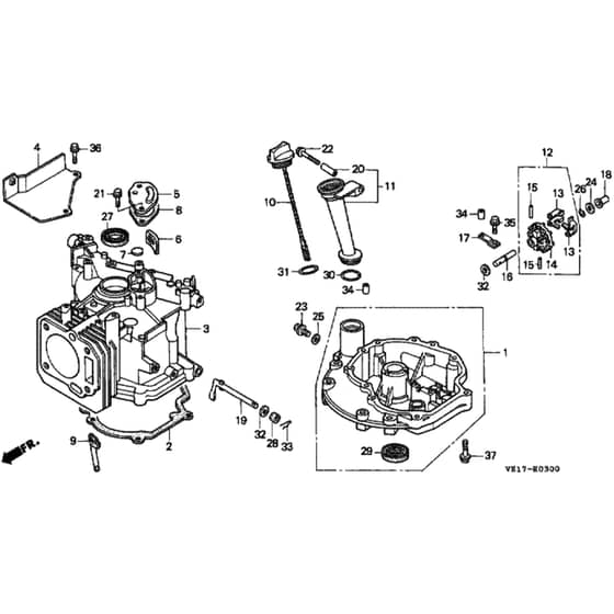 Honda HRB535K3 - HXE - MZBA 6300001-6399999 Cylinder Barrel/Oil Pan Diagram
