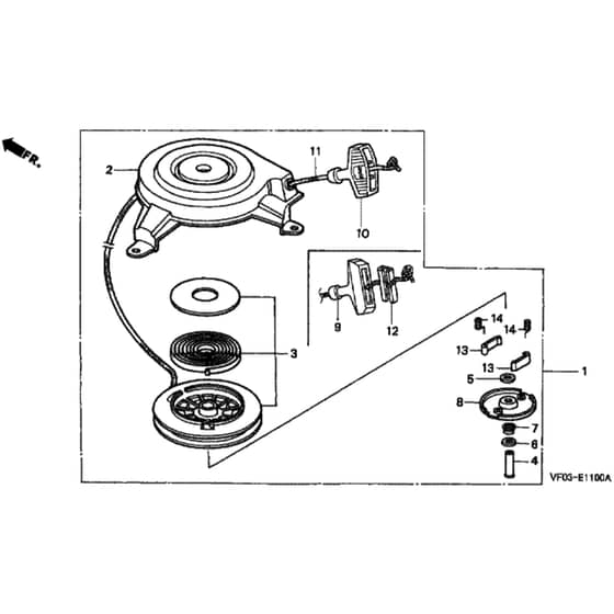 Honda HRD535 - QME - MZBM 8000001-8099999 Recoil Starter Diagram