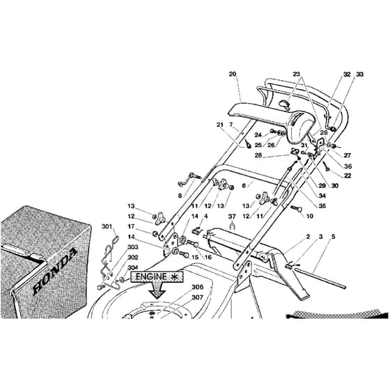 Honda HRG415CPD (1999) - PDF - MABF 8900001-8999999 Cutter Housing/Handle/Grass Bag Diagram
