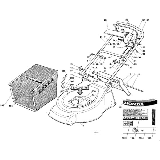 Honda HRG415CPD (2000) - PDF - MABF 8000001-8099999 Cutter Housing/Handle/Grass Bag Diagram