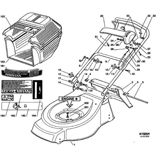 Honda HRG465PD (1996) - PQE - MADF 8600001-8699999 Cutter Housing/Grass Bag Diagram
