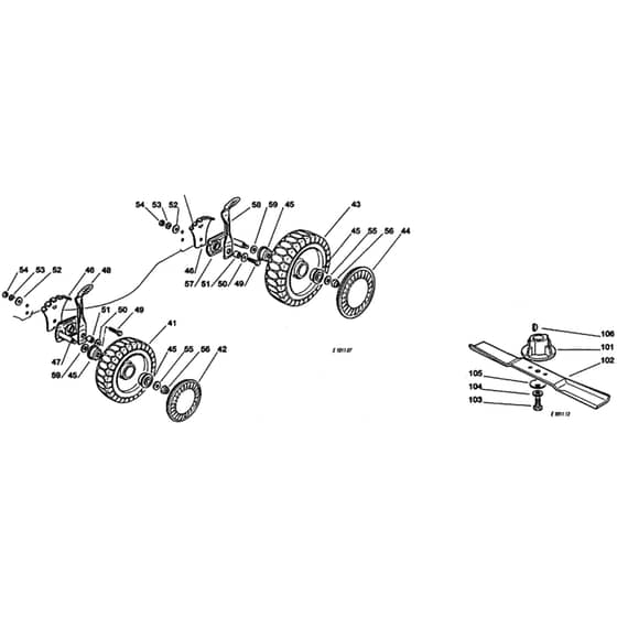Honda HRG465PD (1996) - PQE - MADF 8600001-8699999 Wheel/Transmission/Blade Diagram