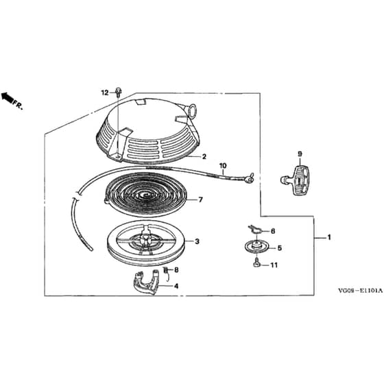 Honda HRH536K3 - QXE - MZBU 8200001-8299999 Recoil Starter Diagram