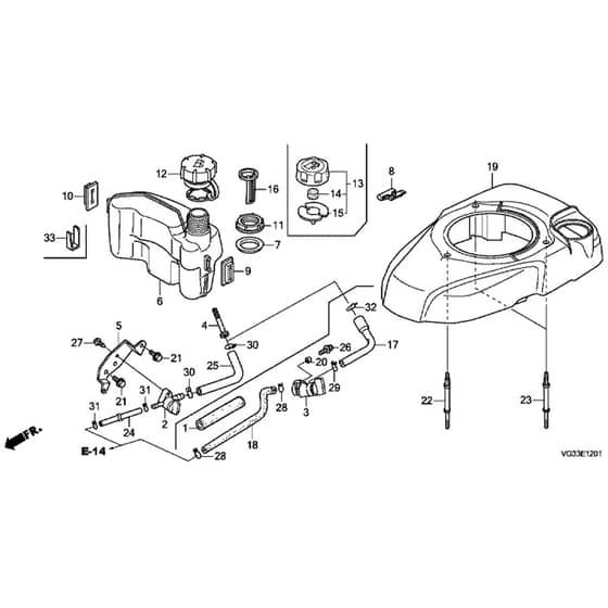 Honda HRS536C3-SDEA -  Fan Cover, Fuel Tank Diagram