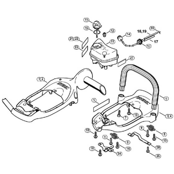 Genuine Stihl HS81 RC-E / H - Handle Frame, Fuel Tank