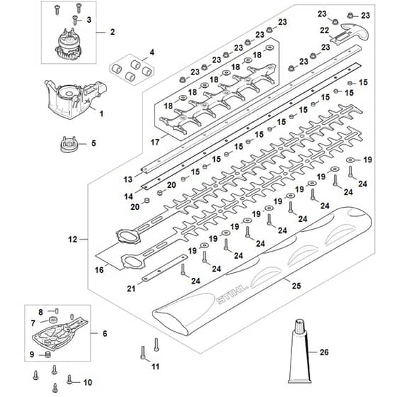 Stihl HSA100.1 - Gear Head, Electric Motor, Cutter Bar - Parts Diagram