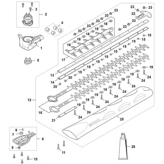 Stihl HSA100 - Gear Head, Electric Motor, Cutter Bar - Parts Diagram