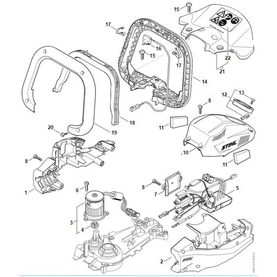 Stihl HSA130T - Motor Housing, Electronic Module - Parts Diagram