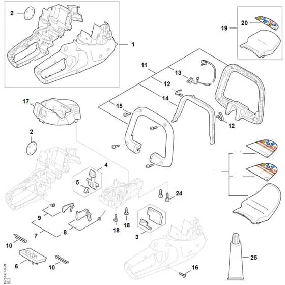 Stihl HSA50.1 - Handle Housing, Motor Housing, Electronic Module - Parts Diagram