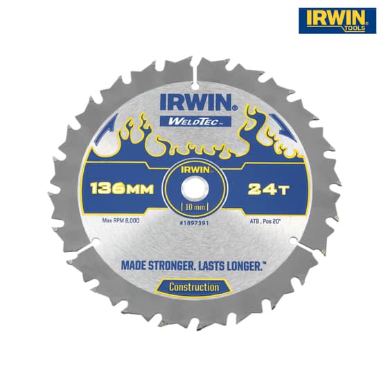IRWIN Weldtec Cordless Circular Saw Blade 136 x 10mm x 24T ATB C - 1897391