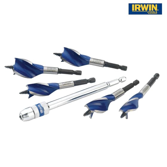 IRWIN 6X Blue Groove Stubby Wood Bit Set 5 Piece 16-25mm + Extension - 1922007