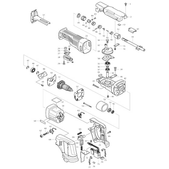 Makita JR180D - Cordless Recipro Saw - Power Tool Diagram