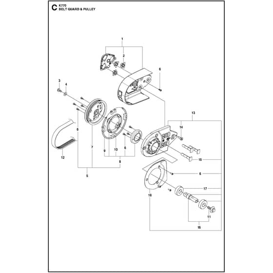 Husqvarna K770 - 967682101 - Belt Guard And Pulley