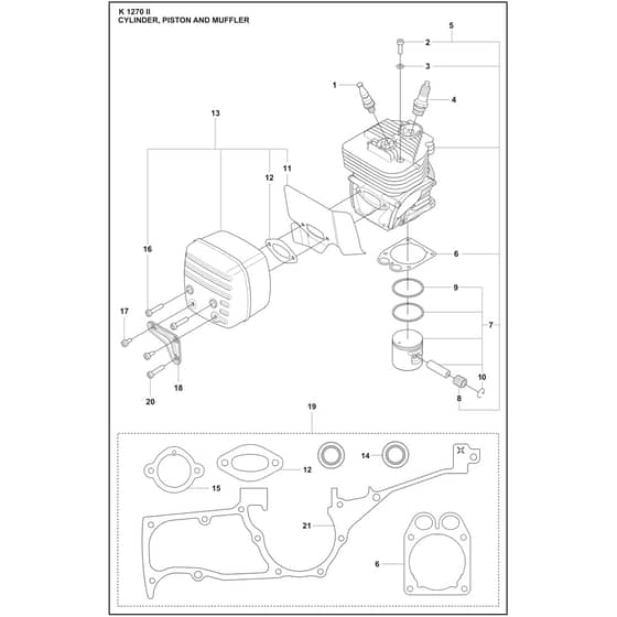 Husqvarna K 1270 - 967978701 - Cylinder, Piston And Muffler