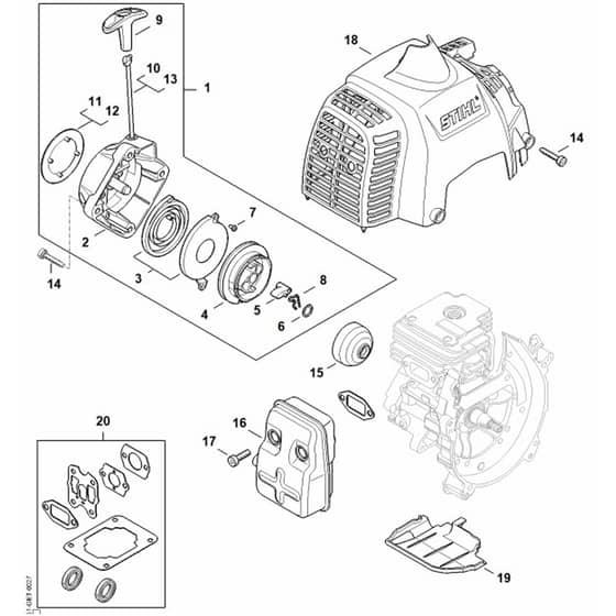 Stihl KM235 R - Rewind Starter, Muffler - Parts Diagram