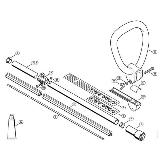 Genuine Stihl KW85 / N - Drive tube assembly, Loop handle