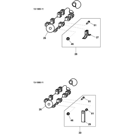 Lawn Rake Axle - 2012-2024 - 13-1986-11 - Stiga Front Mower Aerotor shaft Diagram