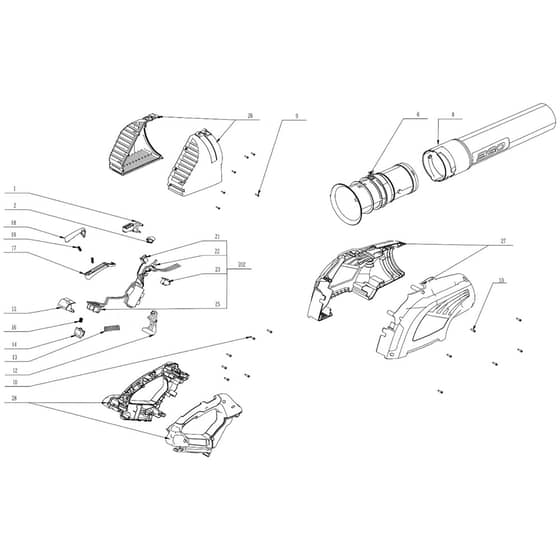 EGO LB4800E - Leaf Blower (Version A) Main Assy Diagram