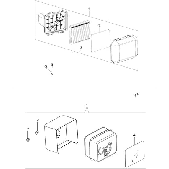LR 44 PK COMFORT PLUS (K500) -  - Efco Rotary Mower Air filter and muffler Diagram