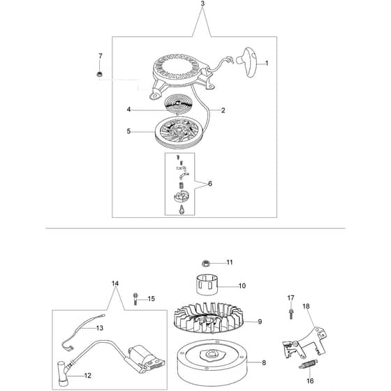 LR 48 TK (K50) -  - Efco Rotary Mower Starter assy and flywheel Diagram