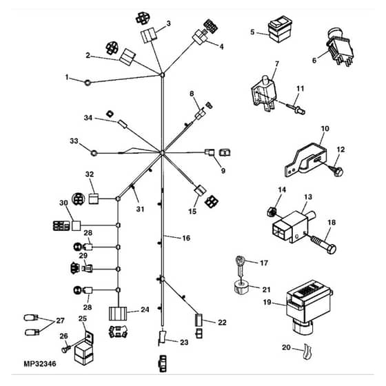 John Deere LT190 - PC9332 - Wiring Harness - ST594526
