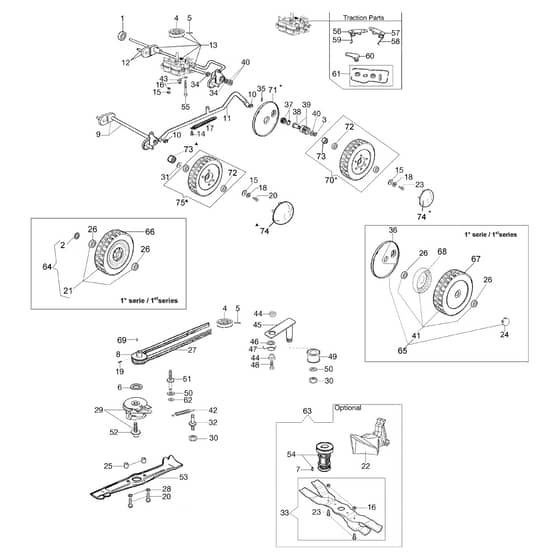 LUX 55 HXF - Oleo-Mac Rotary Mower Axle assy (From March '13) Diagram
