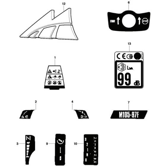 McCulloch M105-97F - 966725501 - 2012 - Decals Parts Diagram