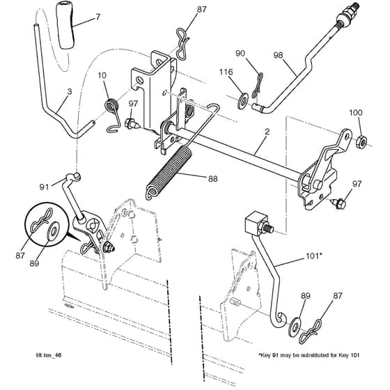 McCulloch M115-97T - 96041037601 - 2016-03 - Mower Lift - Deck Lift Parts Diagram