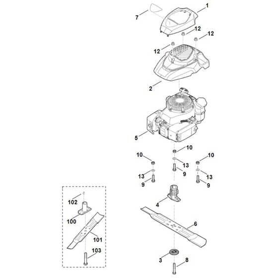 Viking MB253.0 T - Engine - Blade - Parts Diagram