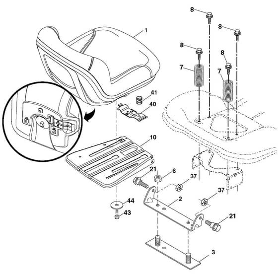 McCulloch MC20V42YT - 96048002801 - 2012-08 - Seat Parts Diagram
