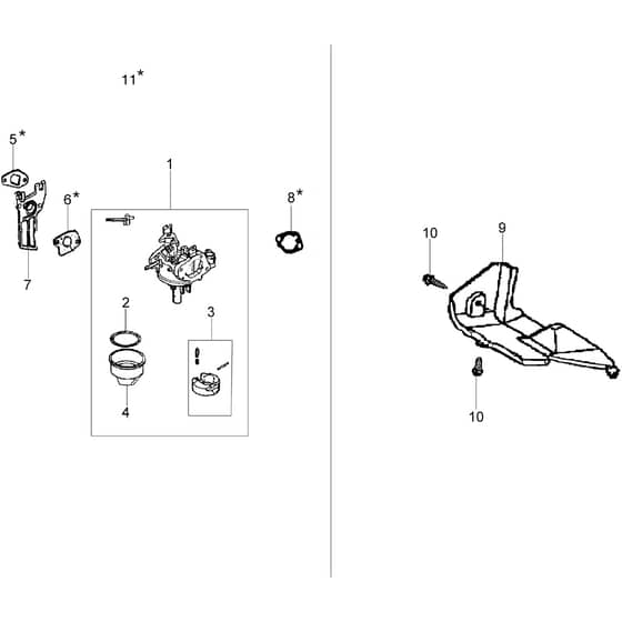 MC 400 (K700 H) -  - Efco Rotary Cultivator Carburettor and Deflector Diagram